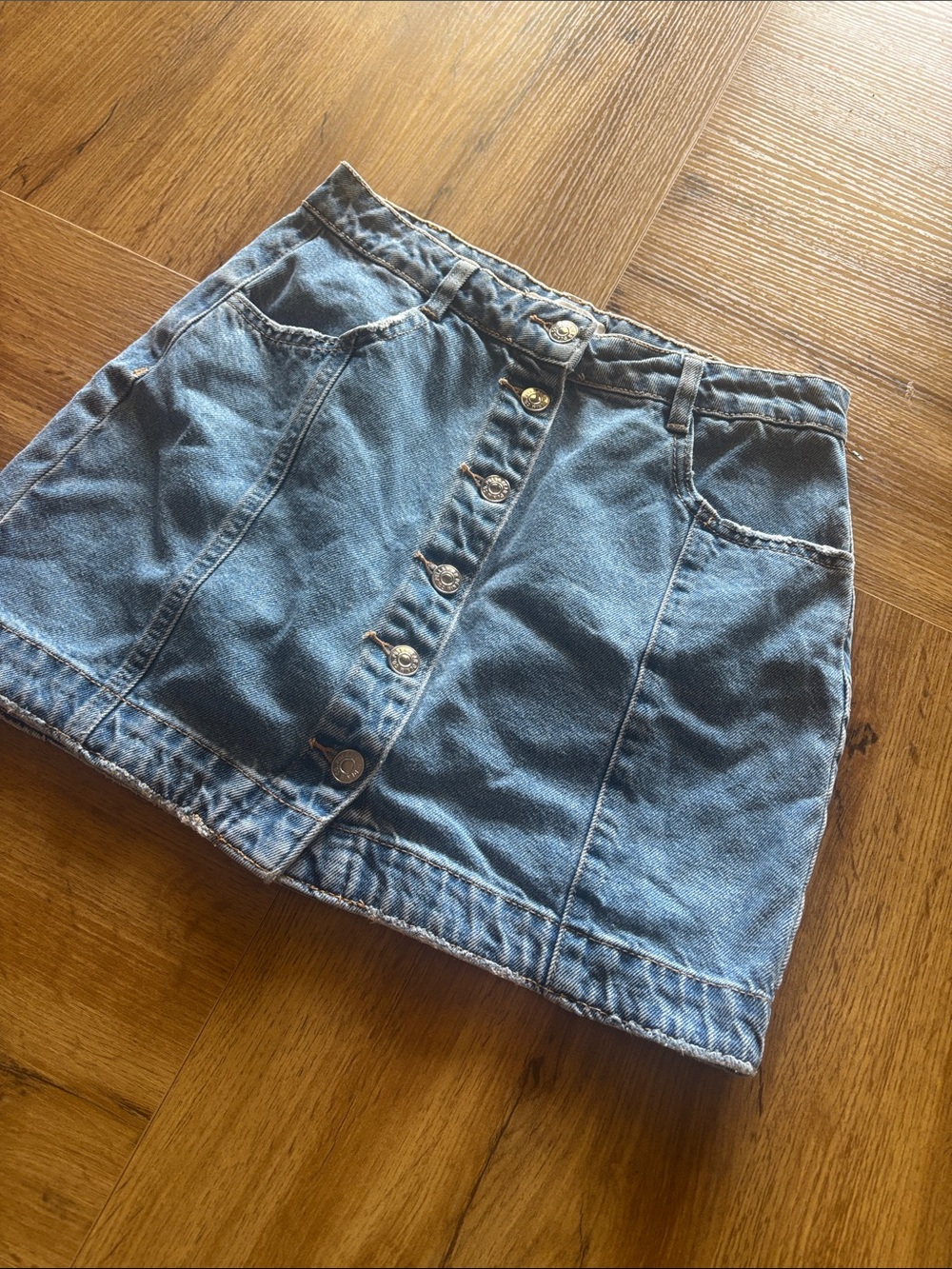 Pull&Bear Light Blue Denim Button-Front Mini Skirt
